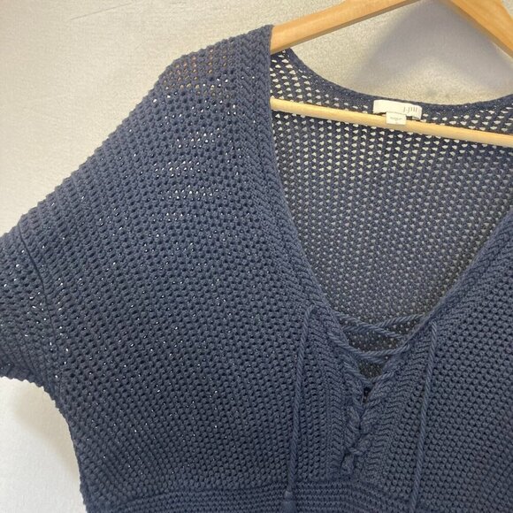 J. Jill Womens Open Knit Crochet Sweater Women's Small Blue Lace Up Oversized - Picture 10 of 12
